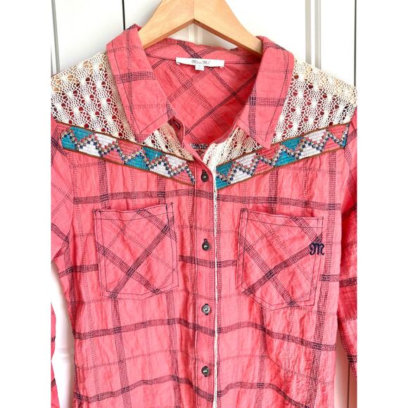 Miss Me Plaid Shirt Crochet & Beaded Accents - Picture 3 of 8